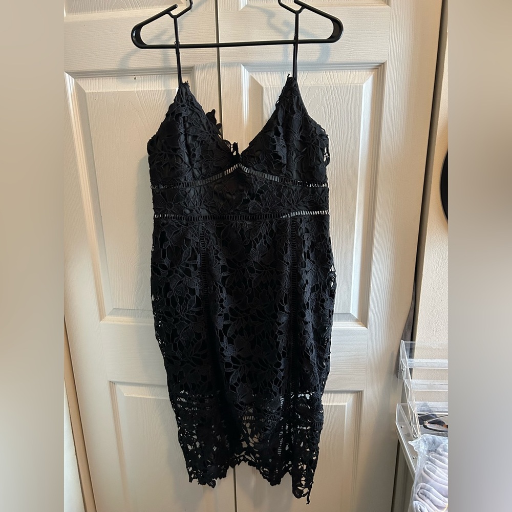 Black lace detail midi dress